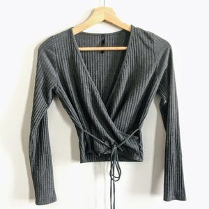 Grey wrap cropped sweater